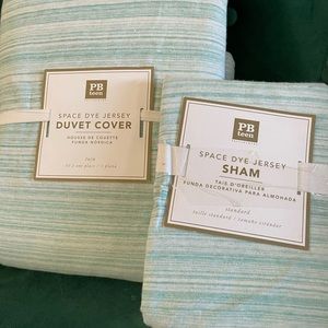 Pottery Barn space dye Jersey duvet cover + sham + pillow case NWT Twin open box